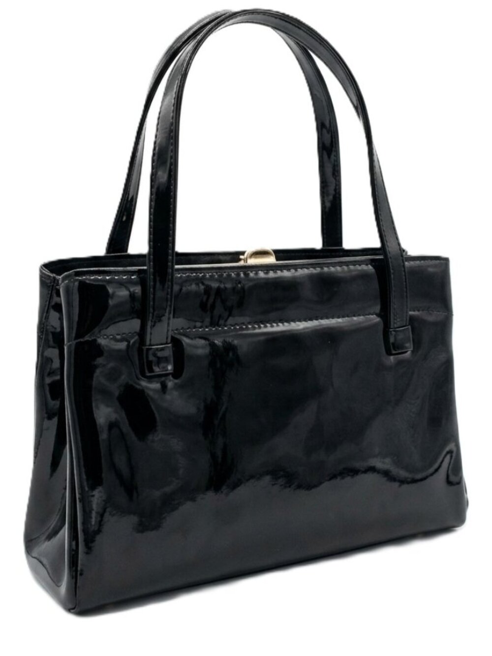 Vintage 1960s Black Patent Frame Handbag - Multi-Compartment Satchel